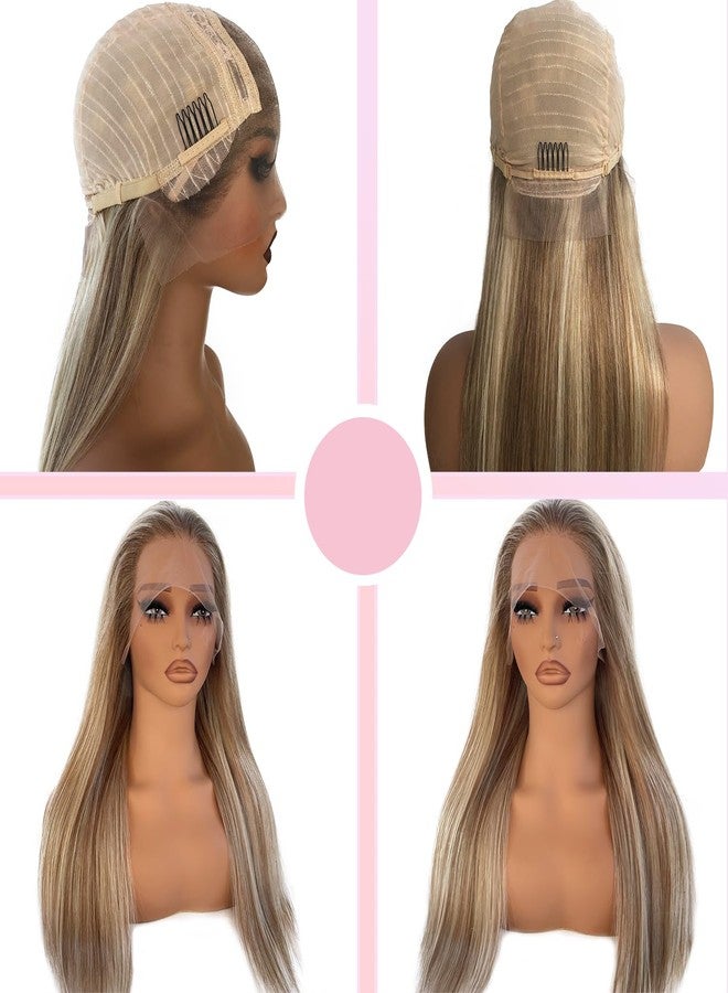 Valiilo Ombre Ash Blonde Wig Human Hair Glueless 13x4 Lace Front Wigs Pre Plucked Long Straight Frontal Lace Wigs 180% Density 20 Inch Blonde Highlight Wig with Brown Roots - Image 5